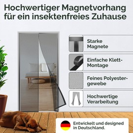 Nematek - Magnetic Fly Screen 110 x 220 cm - High-Quality Fly Screen Magnetic Balcony Door, Patio Door or Entrance Door - Black Fly Doors Patio Door No Drilling Required with Strong Magnets