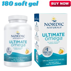 100% Pure Nordic Naturals Ultimate Omega 1280mg Omega-3 Fish Oil with Lemon - 180 Softgels