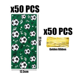 50 Football Gift Bags with 50 Gold Wire Ribbons Flat Bags Gift Bags Football Theme Bags Gift Wrapping Bags Party Favor Bags