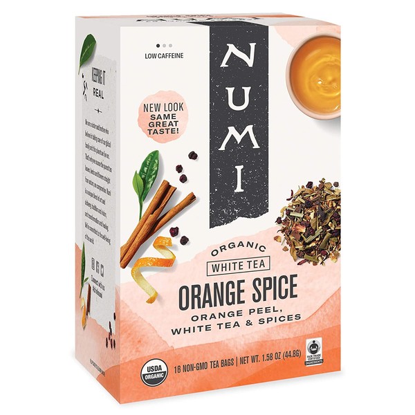 Numi Organic Tea Orange Spice, 16 Count Box of Tea Bags, White Tea (Packaging May Vary)