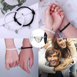Lusofie 2pcs Couples Bracelets for Women Men, Heart Bracelets for Couples, Matching Bracelets for Best Friend Boyfriend and Girlfriend (black and white)