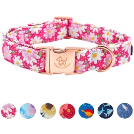 Elegant little tail Dog Collar, Pink Floral Pattern Pet Collar Durable Cute Dog Collars Summer Female Pet Gift Adjustable Dog Collar for X-Small Dogs