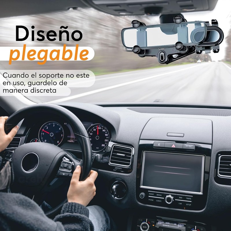 Archy Soporte para Celular Automovil Espejo Retrovisor Multiuso Giratorio Rotacion
