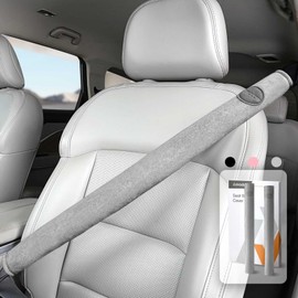 AMADAW 2025 Upgraded Seat Belt Cover Pad [No Neck Friction] [Protect Your Clothes] Premium Soft Suede for Ultimate Comfort Experience, Car Interior Accessories for All Vehicles, 2PCS 19in Grey