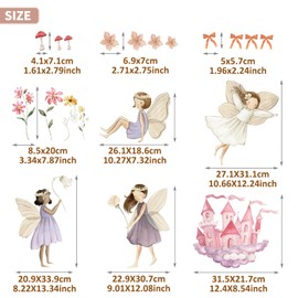 astrkiz Colorful Castle Wall Sticker, Vibrant Flowers Elf Bow Tie Fairy Wall Decals, Vinyl Peel and Stick Wall Art Decor, Whimsical Castle Wall Art Murals for Baby Nursery Girls Bedroom Living Room