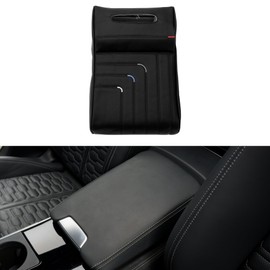 RATCHROLL Car Center Console Cover Car Armrest Cover with Tissue Box 13.39"x8.66"x3.15" Black Napa Leather,Memory Foam