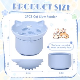 Funnymoom 2 Pack Silicone Cat Slow Feeder, Elevated Slow Feeder Cat Bowl for Dry and Wet Food, Tilted Design with Non Slip Base, Adjustable Angle for Pet(Gray and Blue)