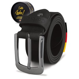 Cartvelli Men's Leather Belt Made in Germany with Gift Box – Genuine Leather Belt 38 mm for Suit, Jeans or Chinos, Gold Edition, black