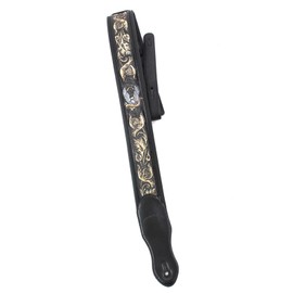 Walker & Williams KB-04-BLK Black Full Grain Handmade Center Block Premium Carving Leather Padded Guitar Strap With Banner Eagle And Vines For Acoustic, Electric, And Bass Guitars
