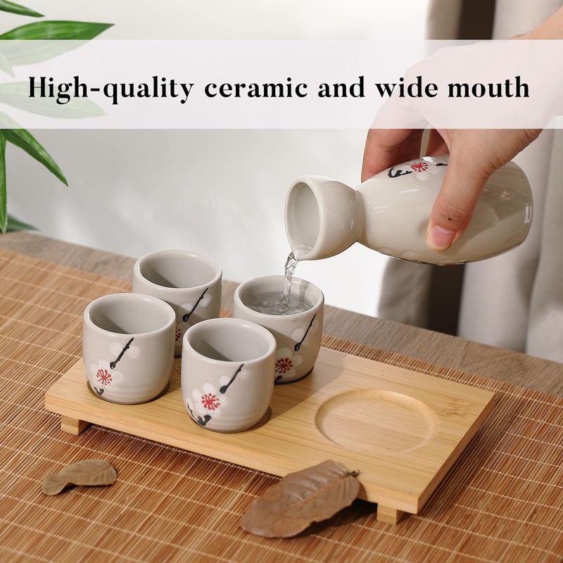 Skyley Japanese Sake Set with Tray Traditional Saki Cups Set