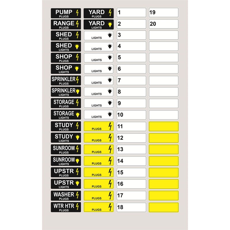 Circuit Breaker Box Label, 0.5x1.5 inch Plugs and Lights Circuit