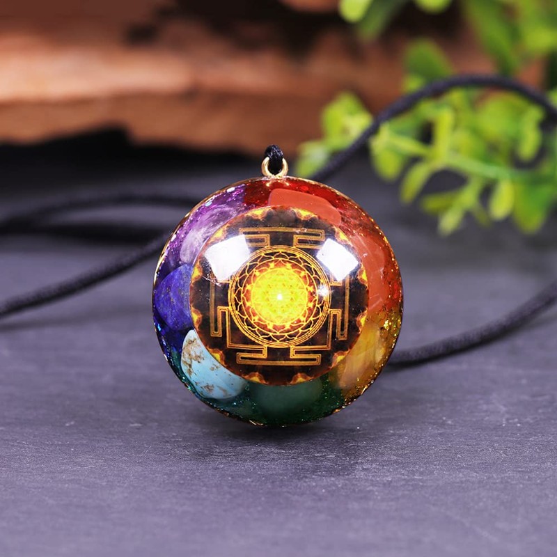 7 Chakra Gemstone Reiki Healing Crystals Chakra Orgonite Pendant Necklace