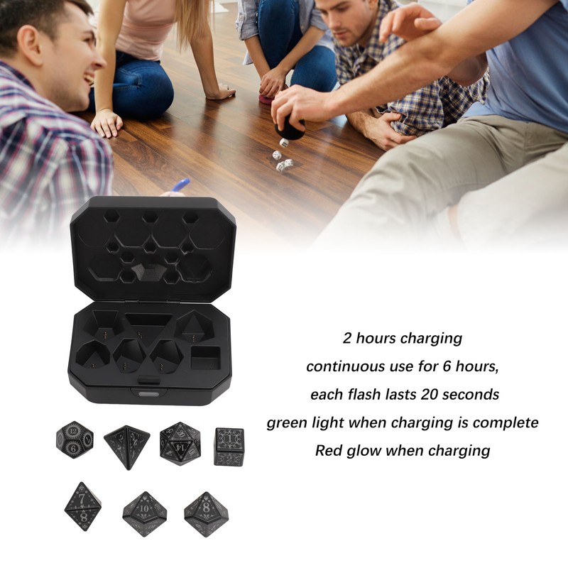 7pcs Light Up LED Dice Set Glowing Polyhedral Dice with