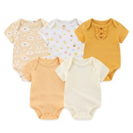 Chamie Newborn Baby Bodysuit Short-sleeved for Baby Boys and Girls 0-12M, Pack of 5