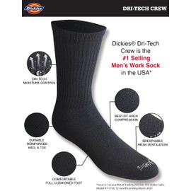 Dickies Dri-Tech Essential Calcetines para hombre, disponibles en M-XXL (6, 12 pares), Negro Sólido (12 Pares), M