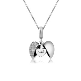 KunBead Jewelry 18 inch Aunt Auntie Love Heart Birthstone Crystal Birthday Charm Pendant Necklace for Women