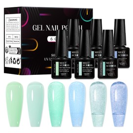 MEET ACROSS Blue Jelly Gel Nail Polish Set 6pcs Clear Crytal Light Royal Blue Navy Blue Series Transparent Sheer Gel Polish Soak off UV LED French Nail Art Manicure Home Salon