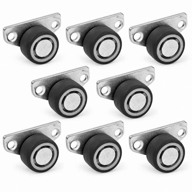 8-Piece Mini Side-Mount Furniture Caster Wheels with TPE Rubber Rollers