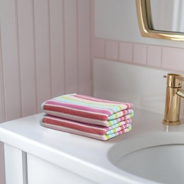 ORIGINAL KIDS 6 Piece Hand Towels Bath Time -100% Cotton PB - 16X27 Inches - Pink Multi