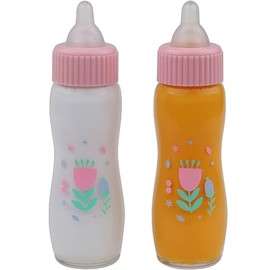 JC Toys Botellas mágicas de lujo que desaparecen | Se adapta a todas las muñecas | Leche y jugo | Tema de flores | A partir de 2 años, rosa