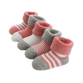 FedMois Pack of 5 Baby Winter Socks Thick Thermal Socks Cotton Lined, red