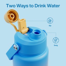 ENCOOL Insulated Water Bottle with Straw Stainless Steel Water Bottle, Leak-Proof, BPA-Free, Double Wall Vacuum Keeps Cold for 24 Hours for Sports, Travel, School (32 oz, Sunny Breeze)