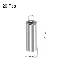 sourcing map M5x0.8mm Round Coupling Nuts, 20 Pcs 304 Stainless Steel Connector Nuts Fasteners Rod Bar Stud 25mm for Industrial Construction Fasteners, Silver