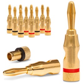 NEXMEX Banana Plugs for Speaker Cable - Set of 12 Plugs - Connectors 24K Gold-Plated - for HiFi Receiver Amplifier