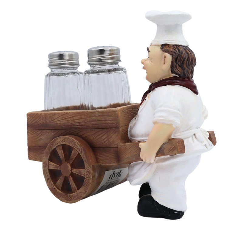 French Chef with Wheelbarrow Salt and Pepper Shaker Holder, Cute