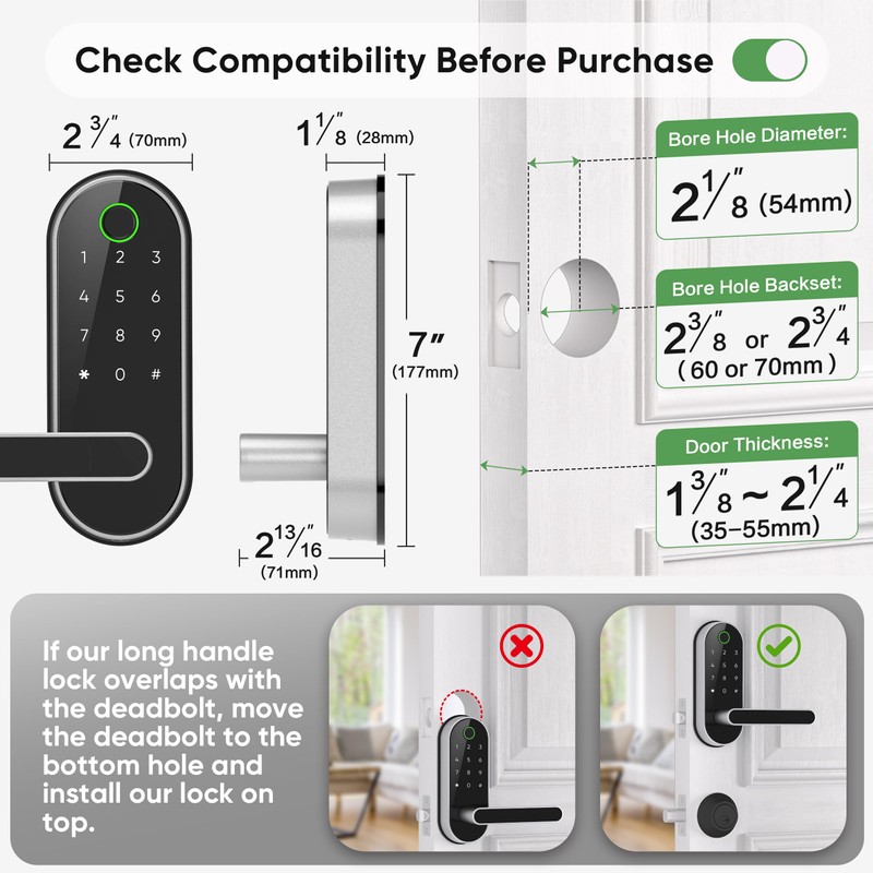 Keyless Entry Fingerprint Digital Smart Lock with Handle & Keypad: