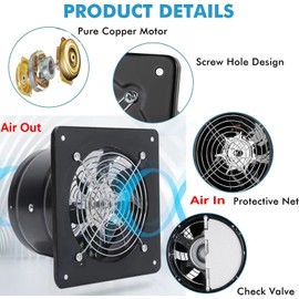 Aydomer Exhaust Fan 40W Through-wall installation Ventilation Fans 110V Exhaust Fan with Plug 6 inch Exhaust Smoke Fan with Pure Copper Motor for Kitchen Shopping Mall (Black)