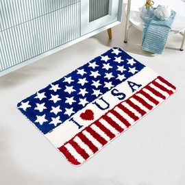 KPOCES Patriotic US Flag Bath Rugs 4th of July Decor I Love USA Bathroom Mat Ultra Soft Quick Dry Water Absorbent Bathtub Shower Mat Non Slip Washable Toilet Door Mat, 20" x 32"