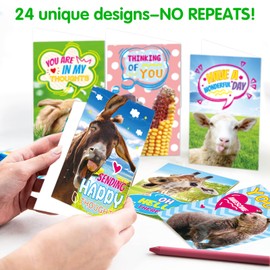 FindFunFine Funny Animal Greeting Cards 24 Sets with Envelopes Stickers Blank Bulk Cards Thinking of You Miss You Hello Note Cards Unique Designs for Kids Students Teacher Family Gifts Cards 4x6 In