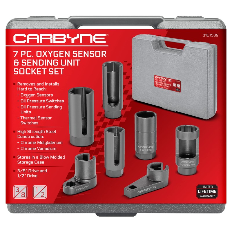 CARBYNE 7-Piece Oxygen Sensor and Sending Unit Socket Set, Chrome