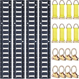 Trekassy Trekassy 8ft E Track Tie-Down Rail Kit, 4 Pack 8' Etrack Rails with 16PCS E-Track Accessories Including 8 Steel O-Ring Anchors and 8 Rope Tie Offs for Truck Bed, Trailers