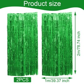 Pack of 2 1 x 2 m Green Tinsel Curtain, Metallic Glitter Curtain Fringe, Fringe Curtains for Photo Background, Door, Wall Hanging, Window Curtain, Party, Office Decoration