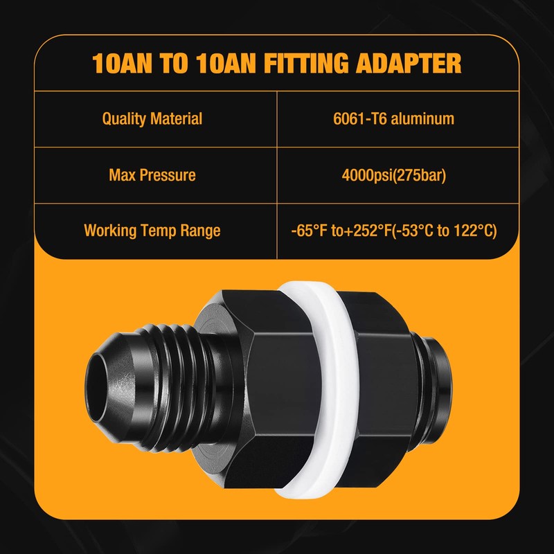 SYKRSS Male 10AN Bulkhead Fuel Cell Fitting Adapter Straight Aluminum