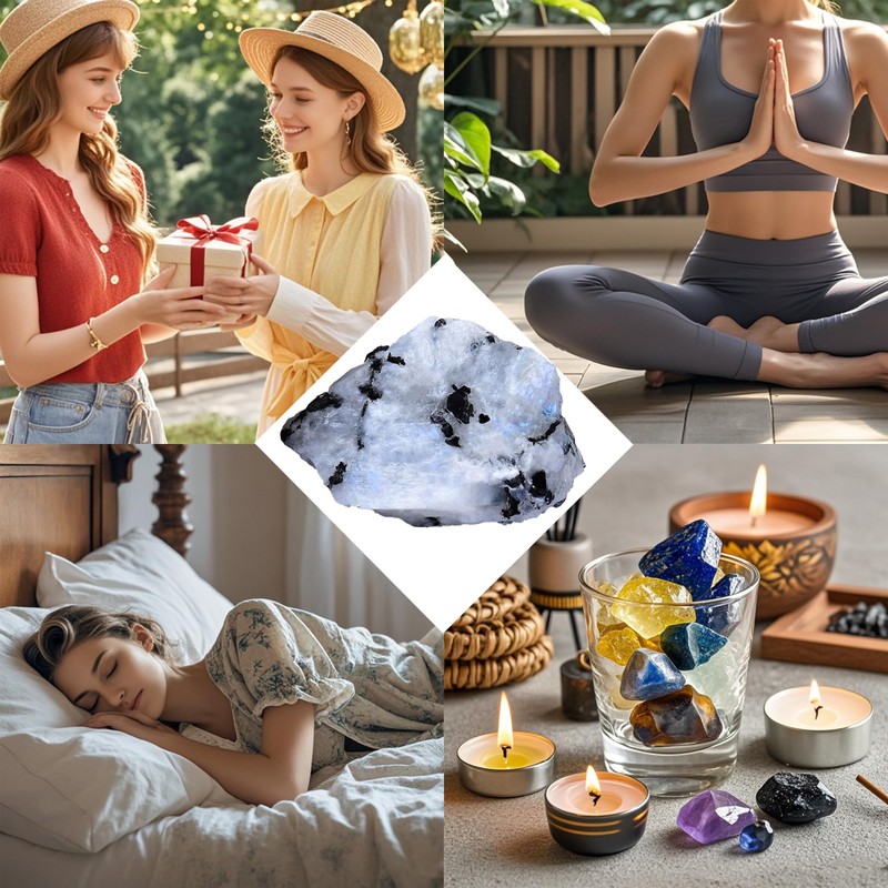 WUYOUSHI 2pcs Rainbow Moonstone Crystals Raw Stones Natural Crystals and