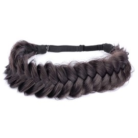 BOBIYA Messy Wide 2 Strands Synthetic Hair Braided Headband Plaited Headband Elastic Stretch Plait Hairband (Deep Brown)