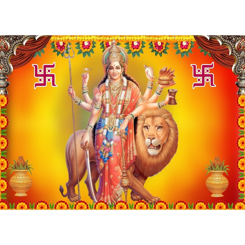 BELECO 8x6ft Fabric Indian God Backdrop Goddess Sheran Wali MATA