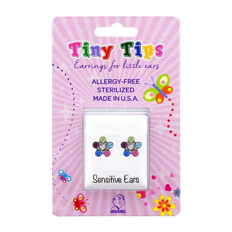 Tiny Tips Stud Earrings Tiffany Setting Hypoallergenic (stainless daisy rainbow)