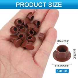 uxcell 120Pcs Plastic Hole Plugs, 2/7"(8mm) Flush Type Panel Round Screw Caps Cover Fastener Knockout Locking Plugs for Furniture Insert End Caps Panels, Red Brown