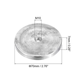 sourcing map M10 Thread 70 mm Diameter Round Shape Aluminium Disc Hardware 1 Piece, Aluminium Circle Disc Glass Plate Adapter for Glass Table