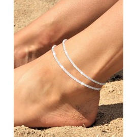 Silver Anklets for Women Sparkly Waterproof Rhinestone Layered Ankle Bracelets Dainty Cute Non Tarnish Twist Rope Ankle Chain Summer Beach Foot Jewelry Gift for Her