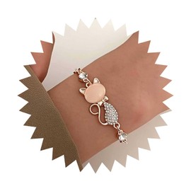 Vacaonio Boho Moonstone Cat Bracelet Cz Cat Bangle Bracelet Gold Crystal Cat Bracelets Opal Cat Hand Chain Bracelet Adjustable Cat Chain Bracelet Jewelry for Women