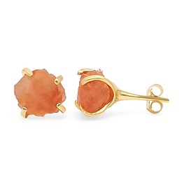 Natural raw sunstone stud earrings with yellow gold over 925 sterling silver, 6 to 7mm rough genuine quality birthstone gift for her, Uniquelan Jewelry (sunstone)
