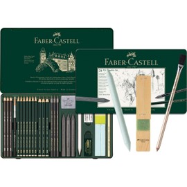 Faber-Castell - Pitt Graphite Set in Metal Case Large 26+3 Piece (Includes Eraser Pen with Brush, Paper Mop and Lead Sharpening Block)