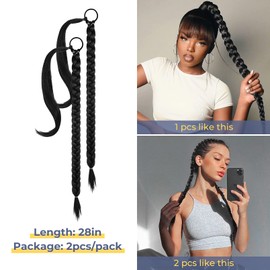 YOGFIT 2PCS DIY Braid Ponytail Extension, Long Straight Wrap Around Ponytail Hair Extensions Natural Soft Synthetic Hairpieces for Women Daily Wear