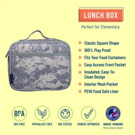 Wildkin Kids Insulated Lunch Box Bag for Boys & Girls, Reusable Kids Lunch Box is Perfect for Elementary, Ideal Size for Packing Hot or Cold Snacks for School & Travel Bento Bags (Digital Camo)