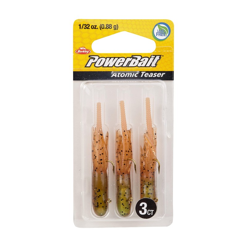 Berkley Powerbait Pre-Rigged Atomic Teasers Fishing Soft Bait, Caramel Apple,